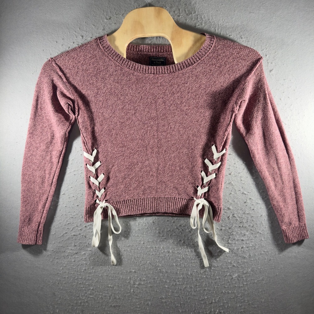 3236 | Abercrombie Lace Up Side Cropped Sweater Pink Coquette Women S